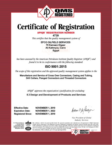EFCO Certificate ISO 9001 (1-Nov-2019 to 1-Nov-2022)